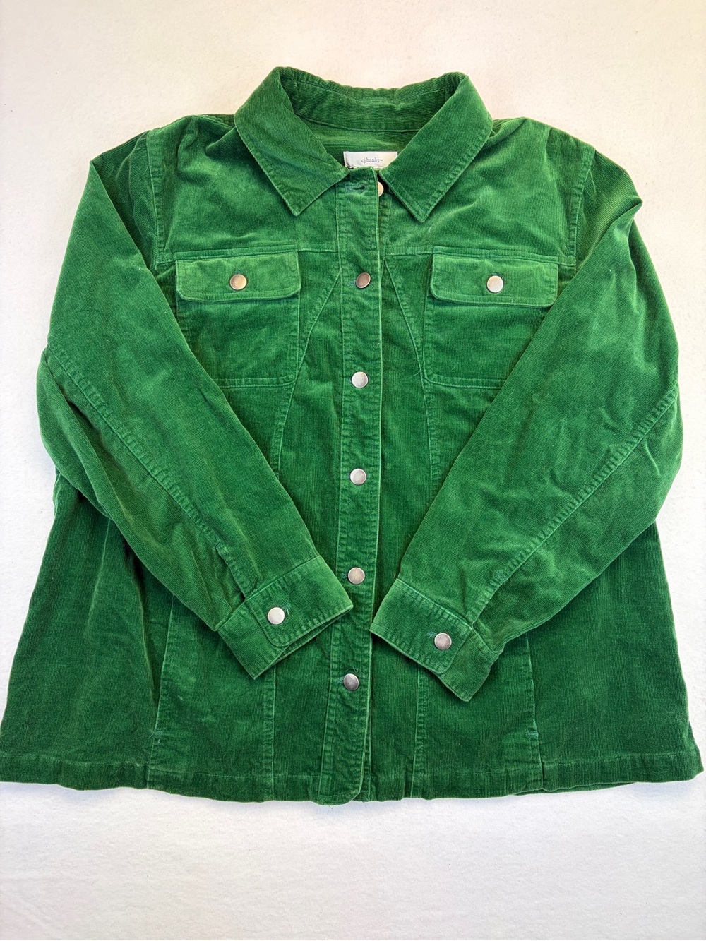 CJ Banks Womens Green Button Front Jacket Collared Corduroy Shacket Pockets 2X